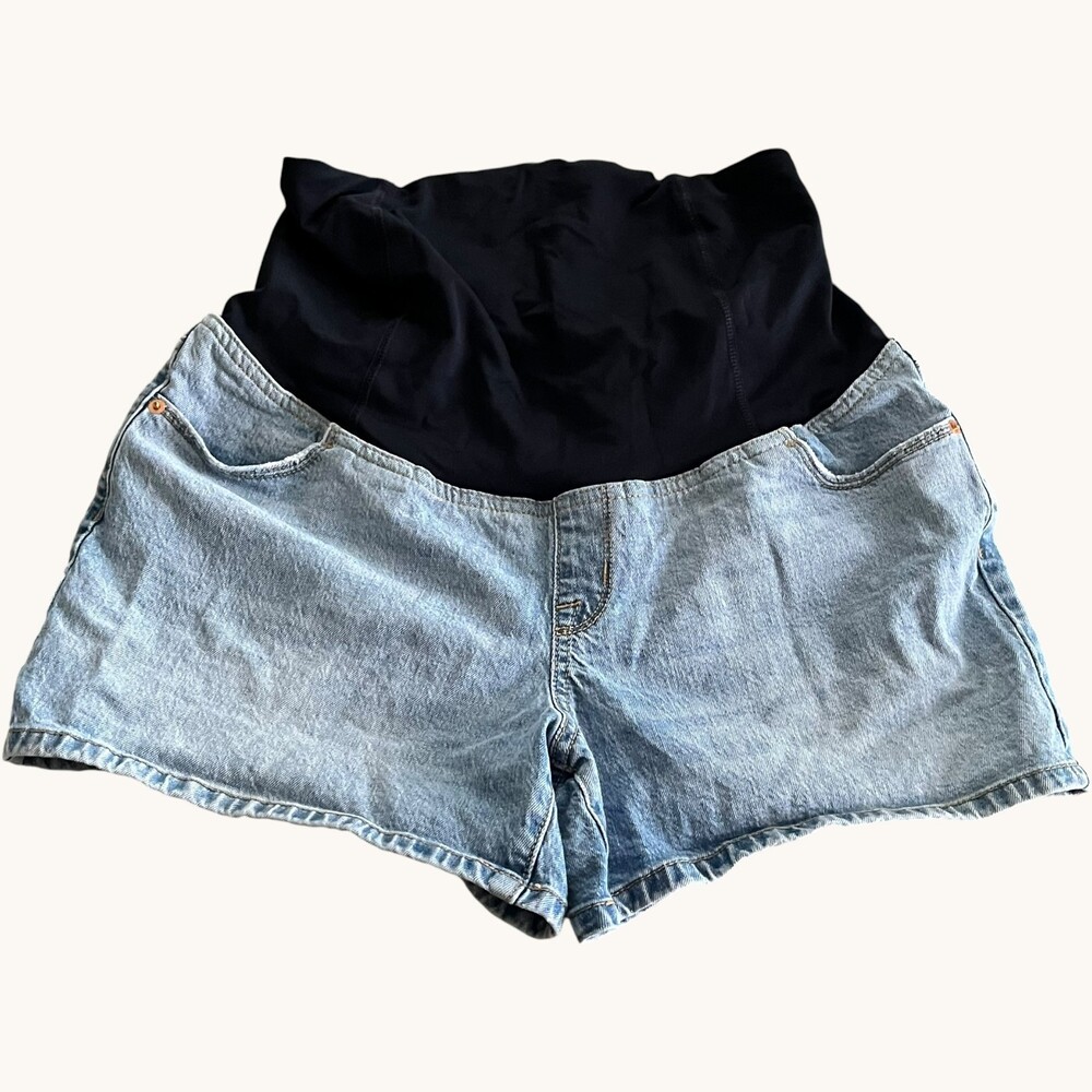 Ingrid Isabel Maternity Crossover Panel Midi Jean Shorts Light Wash Size
